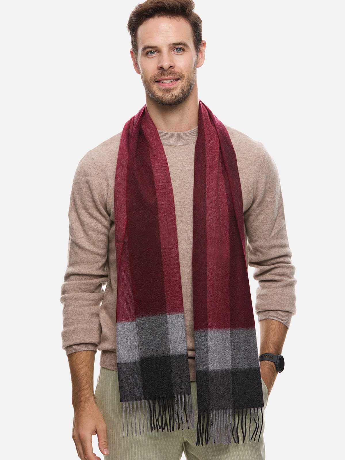 Ovcio Red Gray Mens Cashmere Scarf
